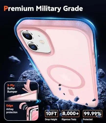 iPhone 13 Mini uchun FNTCASE g'ilofi: iPhone 12 Mini uchun mat magnitli telefon g'iloflari, Magsafe bilan mos, yupqa, sarg'aymaydigan, harbiy darajadagi tushishdan himoyalovchi, yarim shaffof (C-Pushti) - 6