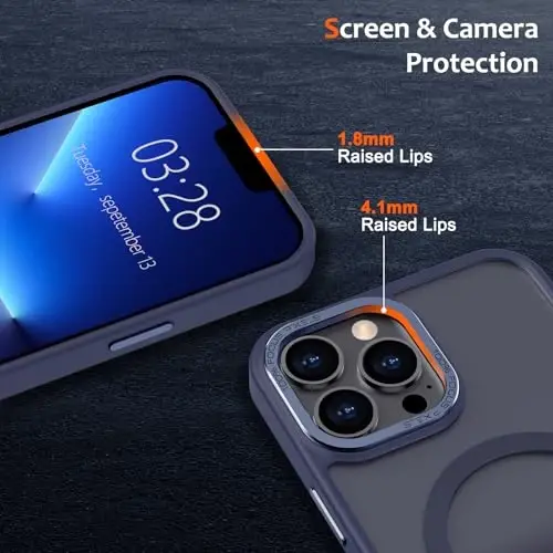 iPhone 13 Pro için Anuck Kılıf, MagSafe ile Uyumlu Manyetik Telefon Kılıfı, Yumuşak TPU Tampon, Sert Yarı Saydam Mat Arka Yüzey, İnce, Darbeye Dayanıklı Koruyucu Kılıf, Kadınlar ve Erkekler için - Koyu Mavi - 3
