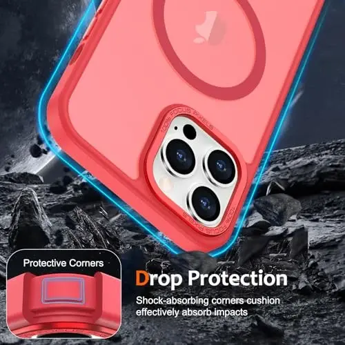 iPhone 13 Pro için Anuck Kılıf, MagSafe ile Uyumlu Manyetik Telefon Kılıfı, Yumuşak TPU Tamponlu Sert Yarı Saydam Mat Arka Yüzey, İnce, Darbeye Dayanıklı Koruyucu Kapak, Kadınlar ve Erkekler için - Açık Kırmızı - 4