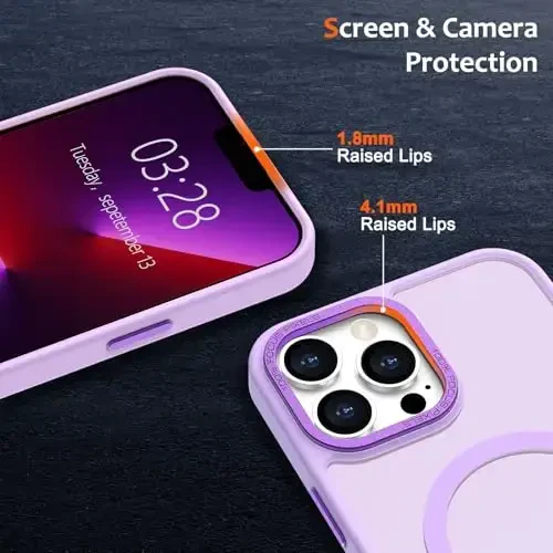 Anuck Case for iPhone 13 Pro Case Magnetic Phone Case Compatible with MagSafe, Soft TPU Bumper Hard Translucent Matte Back Slim Fit Shockproof Protective Cover for Men Women Girls - Light Purple - 3