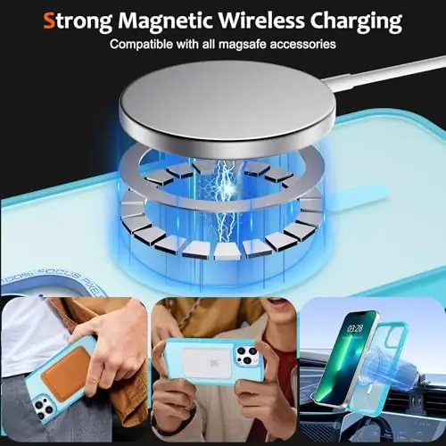 Anuck Case for iPhone 13 Pro Case Magnetic Phone Case Compatible with MagSafe, Soft TPU Bumper Hard Translucent Matte Back Slim Fit Shockproof Protective Cover for Men Women Girls - Lake Blue - ANUCK (1)