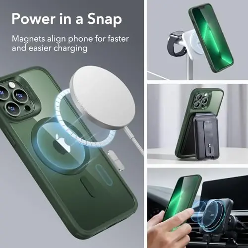 ESR for iPhone 13 Pro Case, Compatible with MagSafe, Shockproof Military-Grade Protection, Yellowing Resistant, Magnetic Phone Case for iPhone 13 Pro, Classic Hybrid Case (HaloLock),Clear Green - 3