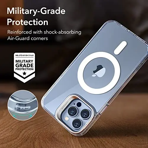 ESR for iPhone 13 Pro Case, Compatible with MagSafe, Shockproof Military-Grade Protection, Built-in Camera Ring Stand, Magnetic Phone Case for iPhone 13 Pro, Classic Series (HaloLock), Clear - 5