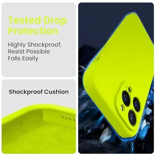 FireNova Designed for iPhone 13 Pro Case, Silicone Upgraded [Camera Protection] Phone Case with [2 Screen Protectors], Soft Anti-Scratch Microfiber Lining Inside, 6.1 inch, Fluorescent Green - 4