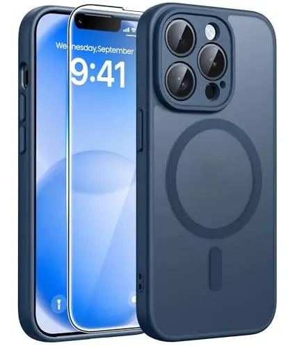 FNTCASE for iPhone 13 Pro Case, Fit for Magsafe, Screen Protector Blue | Full Camera Protection, Translucent Matte, 14FT Military Grade Drop Proof, Shockproof Protective Phone Cover, Blue 
