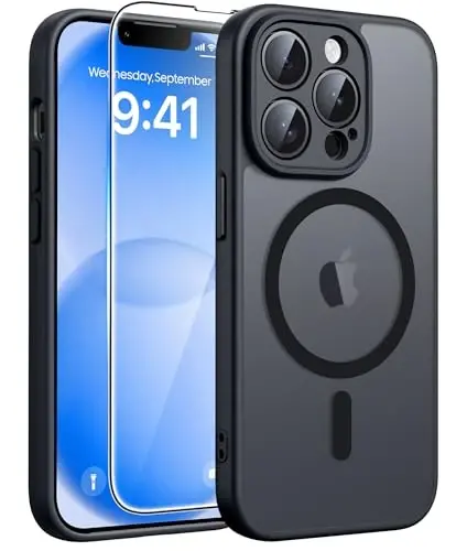 FNTCASE for iPhone 13 Pro Case: [Compatible with Magsafe] Translucent Matte Cases with [Screen Protector] Military Grade Shockproof Protective Phone Cover - Black 