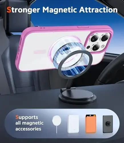 FNTCASE for iPhone 13 Pro Case: Clear Magnetic Phone Cases with Screen Protector Compatible with Magsafe Slim Anti Yellowing Rugged Shockproof Protective Transparent Cell Phone Cover (B-Pink) - 4