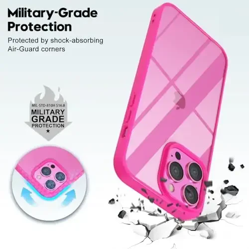 LoeoeL for iPhone 13 Pro Case Clear, Transparent Hybrid 13 Pro Phone Case [Hard Plastic & Soft Silicone Bumper] Acrylic Non Yellowing Thin Slim Protective Cover for Women, Neon Hot Pink - 6