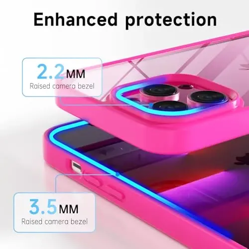 LoeoeL for iPhone 13 Pro Case Clear, Transparent Hybrid 13 Pro Phone Case [Hard Plastic & Soft Silicone Bumper] Acrylic Non Yellowing Thin Slim Protective Cover for Women, Neon Hot Pink - 10