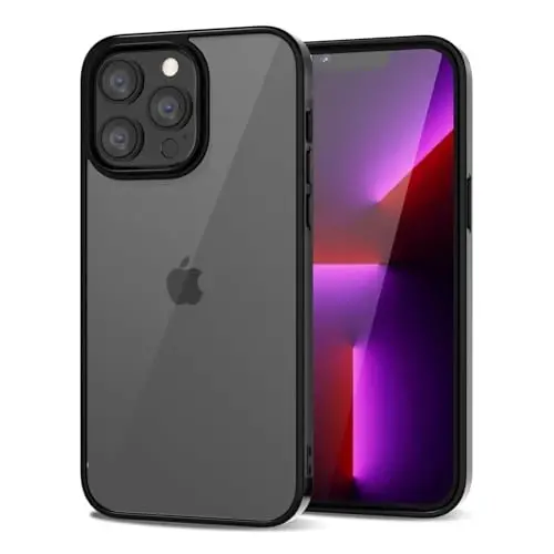 LoeoeL for iPhone 13 Pro Case Clear, Transparent Hybrid 13 Pro Phone Case [Hard Plastic & Soft Silicone Bumper] Acrylic Non Yellowing Thin Slim Protective Cover for Women, Black 