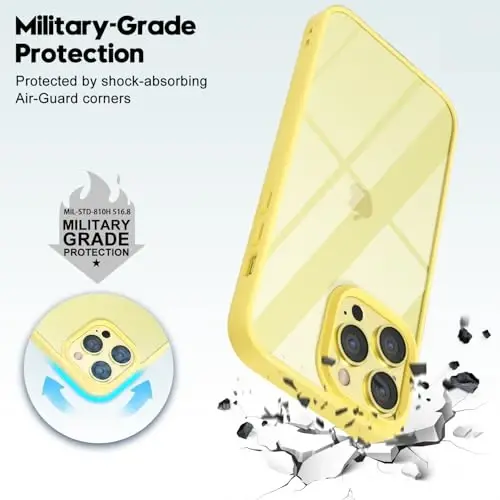 LoeoeL for iPhone 13 Pro Case Clear, Transparent Hybrid 13 Pro Phone Case [Hard Plastic & Soft Silicone Bumper] Acrylic Non Yellowing Thin Slim Protective Cover for Women, Yellow - 6