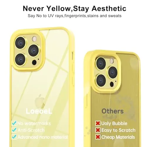 LoeoeL for iPhone 13 Pro Case Clear, Transparent Hybrid 13 Pro Phone Case [Hard Plastic & Soft Silicone Bumper] Acrylic Non Yellowing Thin Slim Protective Cover for Women, Yellow - 4
