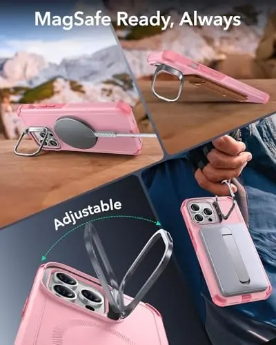 ESR for iPhone 13 Pro Case with Stand, 23 ft Military-Grade Drop Protection Heavy Duty Magnetic Phone Case, Compatible with MagSafe Accessories, Cyber Series, Pink - 5