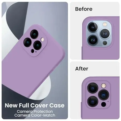 FireNova Designed for iPhone 13 Pro Case, Silicone Upgraded [Camera Protection] Phone Case with [2 Screen Protectors], Soft Anti-Scratch Microfiber Lining Inside, 6.1 inch, Light Purple - 3