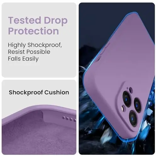 FireNova Designed for iPhone 13 Pro Case, Silicone Upgraded [Camera Protection] Phone Case with [2 Screen Protectors], Soft Anti-Scratch Microfiber Lining Inside, 6.1 inch, Light Purple - 4
