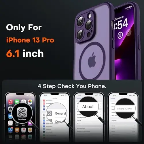 TOCOL Magnetic for iPhone 13 Pro Case Upgraded Full Camera Protection Compatible with Magsafe Drop Protection Translucent Matte Back Bumper Phone Cover Midnight Purple - TOCOL (1)