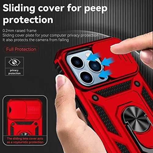 YZOK for iPhone 13 Pro Case,with Camera Lens Cover HD Screen Protector,[Military Grade] Ring Car Mount Kickstand Hybrid Hard PC Soft TPU Shockproof Protective Case for iPhone 13 Pro, Red - 4