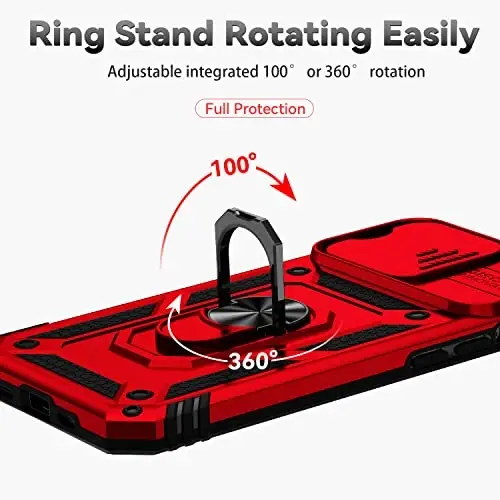 YZOK for iPhone 13 Pro Case,with Camera Lens Cover HD Screen Protector,[Military Grade] Ring Car Mount Kickstand Hybrid Hard PC Soft TPU Shockproof Protective Case for iPhone 13 Pro, Red - 5