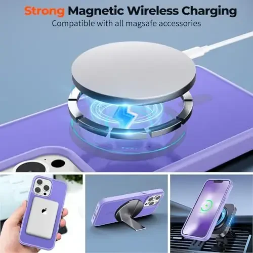 zapica Magnetic for iPhone 13 Pro Case, [Compatible with MagSafe] [Military Grade Drop Protection] Translucent Matte Shockproof Anti-Scratch Phone Case, Light Purple - 4