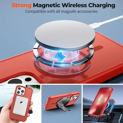 zapica Magnetic for iPhone 13 Pro Case, [Compatible with MagSafe] [Military Grade Drop Protection] Translucent Matte Shockproof Anti-Scratch Phone Case, Red - 4