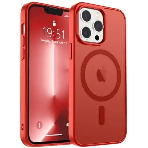 zapica Magnetic for iPhone 13 Pro Case, [Compatible with MagSafe] [Military Grade Drop Protection] Translucent Matte Shockproof Anti-Scratch Phone Case, Red - 2
