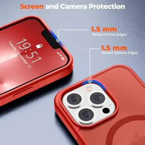 zapica Magnetic for iPhone 13 Pro Case, [Compatible with MagSafe] [Military Grade Drop Protection] Translucent Matte Shockproof Anti-Scratch Phone Case, Red - 6