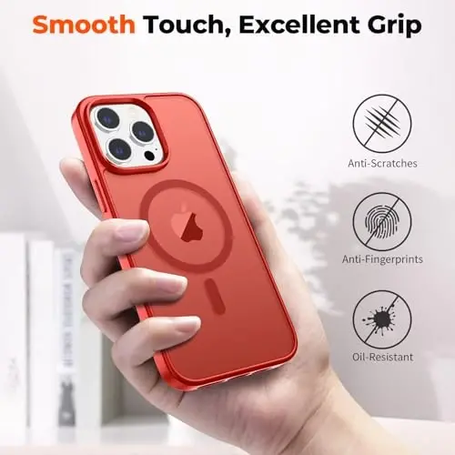 zapica Magnetic for iPhone 13 Pro Case, [Compatible with MagSafe] [Military Grade Drop Protection] Translucent Matte Shockproof Anti-Scratch Phone Case, Red - 7