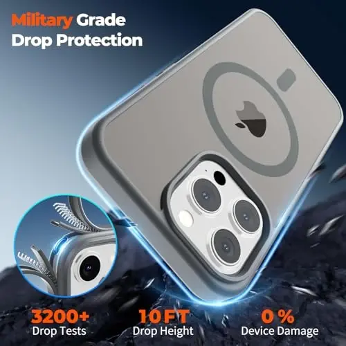 zapica Magnetic for iPhone 13 Pro Case, [Compatible with MagSafe] [Military Grade Drop Protection] Translucent Matte Shockproof Anti-Scratch Phone Case, Dark Gray - 5