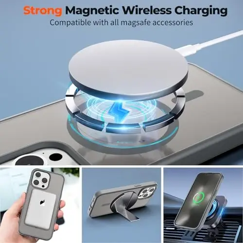 zapica Magnetic for iPhone 13 Pro Case, [Compatible with MagSafe] [Military Grade Drop Protection] Translucent Matte Shockproof Anti-Scratch Phone Case, Dark Gray - 4