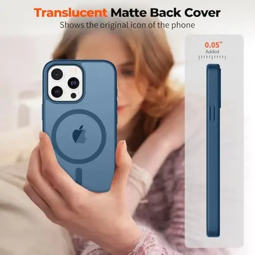 zapica Magnetic for iPhone 13 Pro Case, [Compatible with MagSafe] [Military Grade Drop Protection] Translucent Matte Shockproof Anti-Scratch Phone Case, Dark Blue - 1