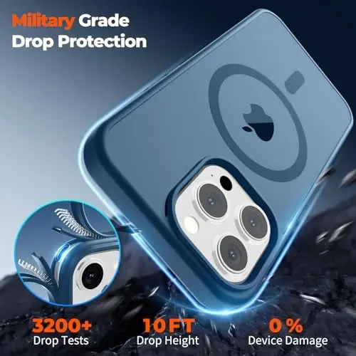 zapica Magnetic for iPhone 13 Pro Case, [Compatible with MagSafe] [Military Grade Drop Protection] Translucent Matte Shockproof Anti-Scratch Phone Case, Dark Blue - 5