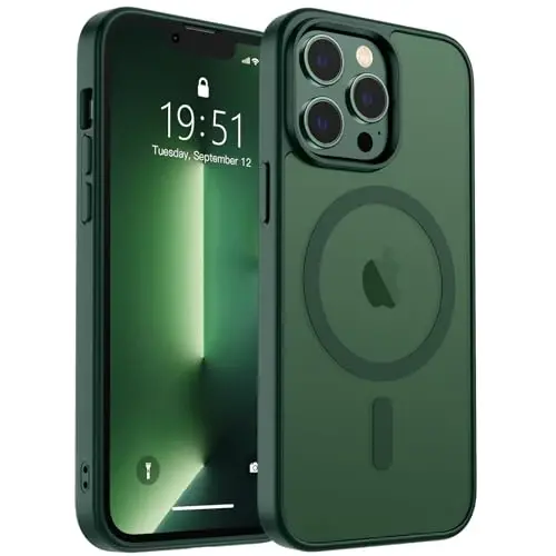 zapica Magnetic for iPhone 13 Pro Case, [Compatible with MagSafe] [Military Grade Drop Protection] Translucent Matte Shockproof Anti-Scratch Phone Case, Forest Green 