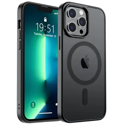 zapica Magnetic for iPhone 13 Pro Case, [Compatible with MagSafe] [Military Grade Drop Protection] Translucent Matte Shockproof Anti-Scratch Phone Case, Black - 2