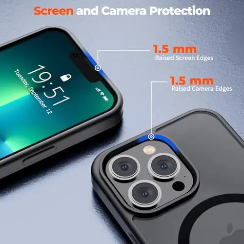 zapica Magnetic for iPhone 13 Pro Case, [Compatible with MagSafe] [Military Grade Drop Protection] Translucent Matte Shockproof Anti-Scratch Phone Case, Black - 6