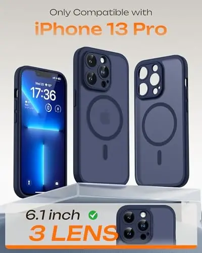 iPhone 13 Pro Kılıf için TOCOL, Magsafe Şarj Cihazı ile Uyumlu, Tam Kamera Koruması, Düşme Koruması, iPhone 13 Pro 6.1 inç için Yarı Saydam Mat Telefon Kılıfı (Koyu Mavi) - TOCOL (1)