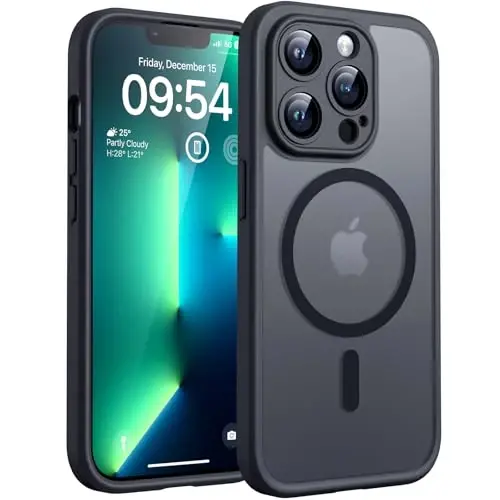 iPhone 13 Pro Kılıf için TOCOL, Tam Kamera Koruması, Magsafe ile Uyumlu, Düşme Koruması, iPhone 13 Pro 6.1 inç için Yarı Saydam Manyetik Mat Telefon Kılıfı (Siyah) 