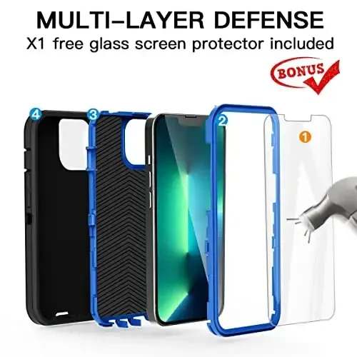 AICase for iPhone 13 Pro Case with Glass Screen Protector,Heavy Duty Protective Phone Case,Military Grade Full Body Protection Shockproof/Dustproof/Drop Proof Rugged Tough Cover_2 - 3