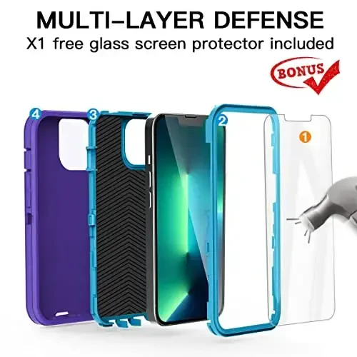 AICase for iPhone 13 Pro Case with Glass Screen Protector,Heavy Duty Protective Phone Case,Military Grade Full Body Protection Shockproof/Dustproof/Drop Proof Rugged Tough Cover_4 - 3