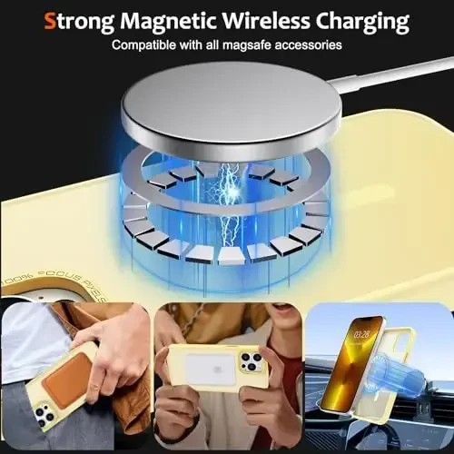 Anuck Case for iPhone 13 Pro Case Magnetic Phone Case Compatible with MagSafe, Soft TPU Bumper Hard Translucent Matte Back Slim Fit Shockproof Protective Cover for Men Women Girls - Yellow - 7