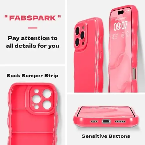 FABSPARK for iPhone 13 Pro Case, Soft Wave Design Wavy Frame,Hot Pink | Simple Wave Design Wavy Frame Soft Silicone Aesthetic Case for iPhone 13 Pro,Hot Pink - FABSPARK (1)