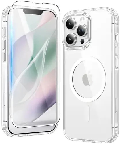 FNTCASE for iPhone 13 Pro Case: Magnetic Anti-Yellowing Slim Clear Phone Case | Military Grade Protective & Shockproof Drop Protection Thin Transparent Cover (A-Clear) - 1