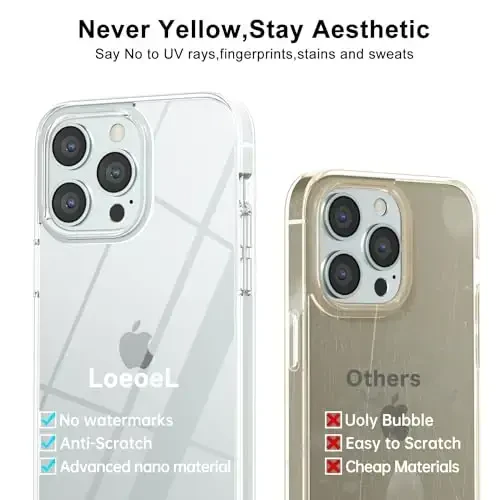 LoeoeL for iPhone 13 Pro Case Clear, Transparent Hybrid 13 Pro Phone Case [Hard Plastic & Soft Silicone Bumper] Acrylic Non Yellowing Thin Slim Protective Cover for Women, Crystal Clear - 8