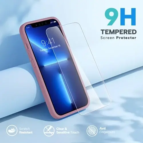 Miracase Designed for iPhone 13 Pro Case, with Tempered Glass Screen Protector, [Soft Anti-Scratch Microfiber Lining], Shockproof Liquid Silicone Phone Case Cover for 13 Pro 6.1 inch, Blackcurrent - 4