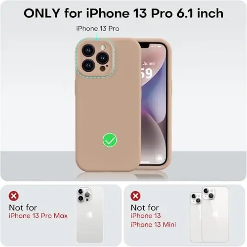 Vooii Compatible with iPhone 13 Pro Case, Liquid Silicone Upgrade [Camera Protection] [Soft Anti-Scratch Microfiber Lining] Shockproof Phone Case for iPhone 13 Pro 6.1 inch - Light Brown - 1