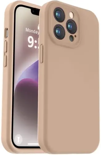 Vooii Compatible with iPhone 13 Pro Case, Liquid Silicone Upgrade [Camera Protection] [Soft Anti-Scratch Microfiber Lining] Shockproof Phone Case for iPhone 13 Pro 6.1 inch - Light Brown - 2
