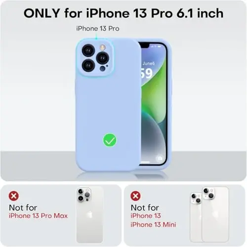 Vooii Compatible with iPhone 13 Pro Case, Liquid Silicone Upgrade [Camera Protection] [Soft Anti-Scratch Microfiber Lining] Shockproof Phone Case for iPhone 13 Pro 6.1 inch - Light Blue - 5