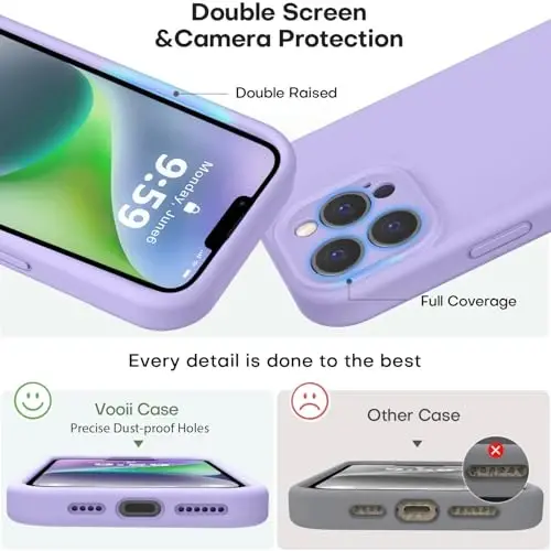 Vooii Compatible with iPhone 13 Pro Case, Liquid Silicone Upgrade [Camera Protection] [Soft Anti-Scratch Microfiber Lining] Shockproof Phone Case for iPhone 13 Pro 6.1 inch - Light Purple - 3
