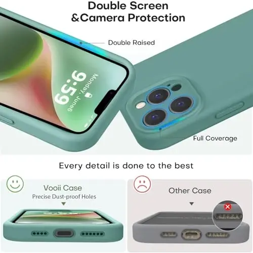 Vooii Compatible with iPhone 13 Pro Case, Liquid Silicone Upgrade [Camera Protection] [Soft Anti-Scratch Microfiber Lining] Shockproof Phone Case for iPhone 13 Pro 6.1 inch - Pine Green - 3