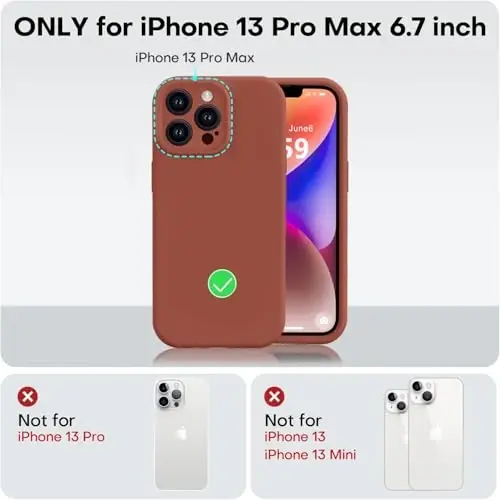 Vooii Compatible with iPhone 13 Pro Case, Liquid Silicone Upgrade [Camera Protection] [Soft Anti-Scratch Microfiber Lining] Shockproof Phone Case for iPhone 13 Pro 6.1 inch - Caramel - 5