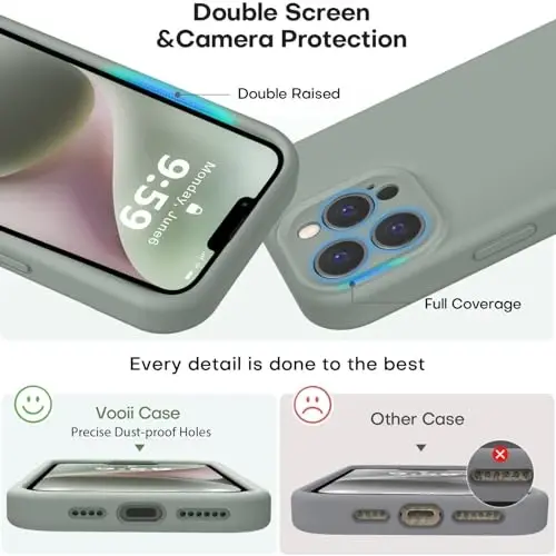 Vooii Compatible with iPhone 13 Pro Case, Liquid Silicone Upgrade [Camera Protection] [Soft Anti-Scratch Microfiber Lining] Shockproof Phone Case for iPhone 13 Pro 6.1 inch - Calke Green - 3